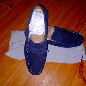 NAVY BLUE PENNY LOAFER MOCCASINS LEATHER SHOES